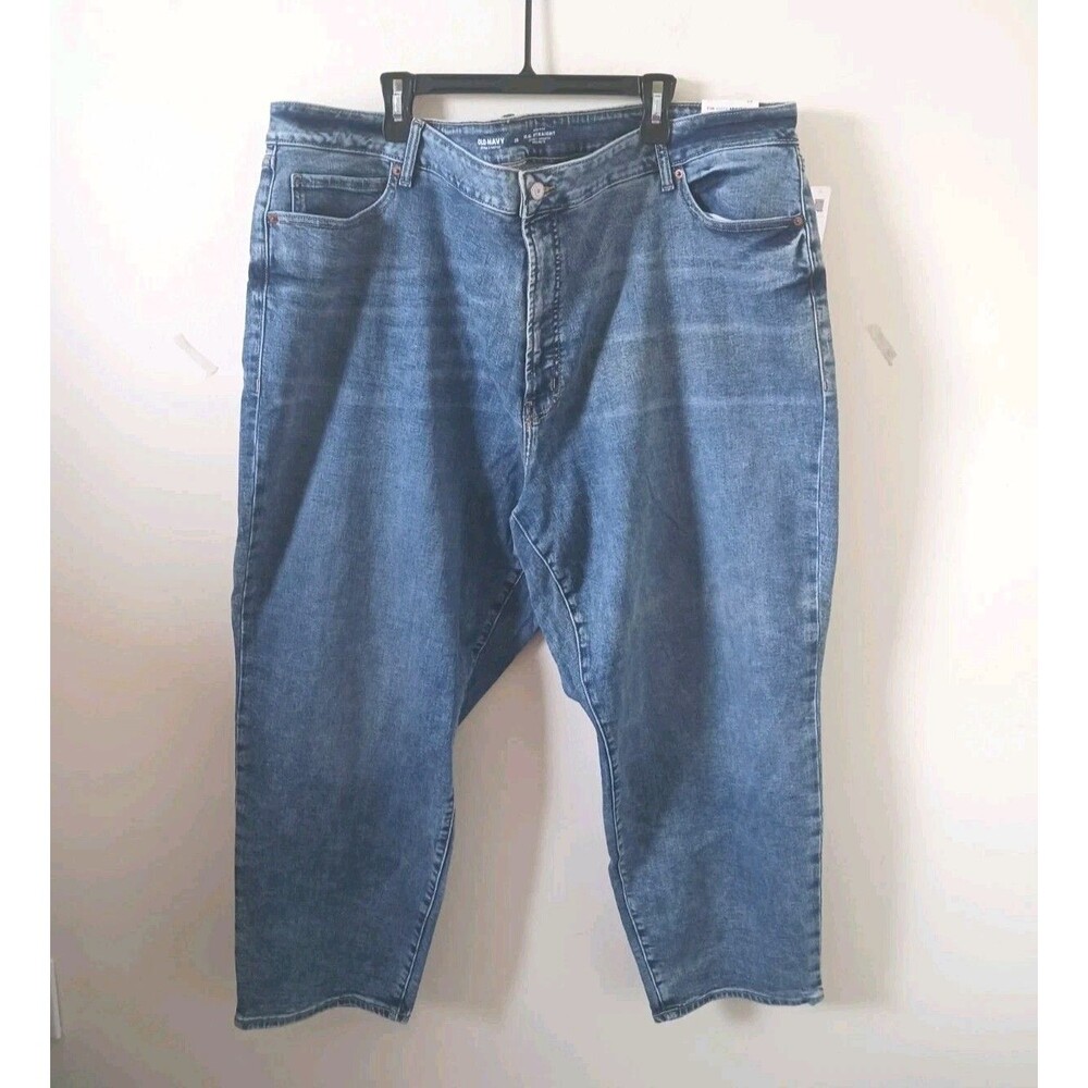 Old Navy OG Straight Crop Jeans Womens Blue High Rise Stretch Denim Size 28